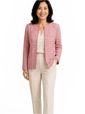 Vintage Y2K Sag Harbor Pink Green White Tweed Jacket Size 14